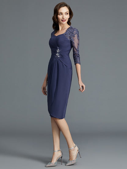 Sheath/Column Sweetheart Chiffon 1/2 Sleeves Knee-Length Mother of the Bride Dresses