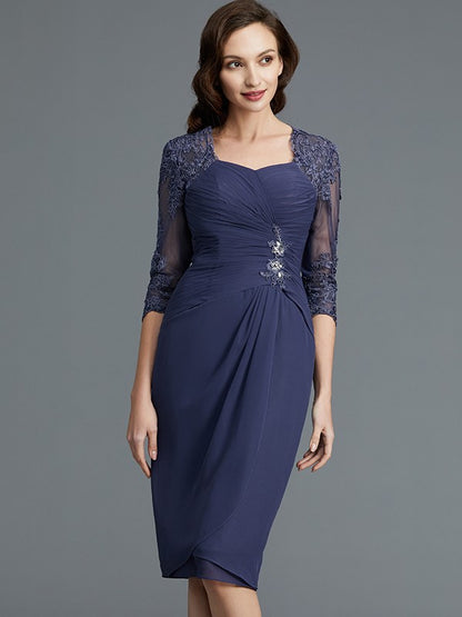Sheath/Column Sweetheart Chiffon 1/2 Sleeves Knee-Length Mother of the Bride Dresses