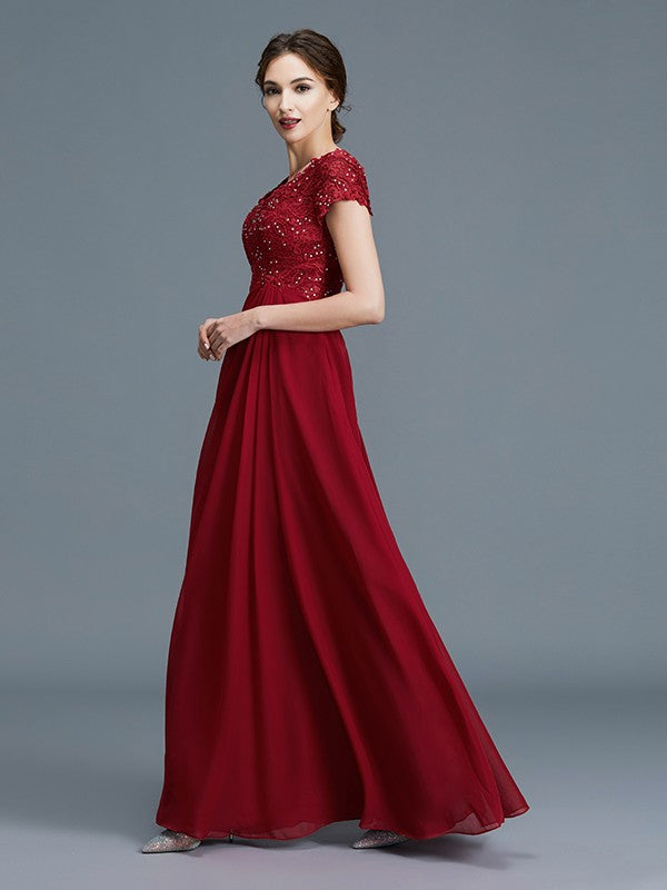 A-Line/Princess V-neck Short Sleeves Ruffles Chiffon Floor-Length Mother of the Bride Dresses
