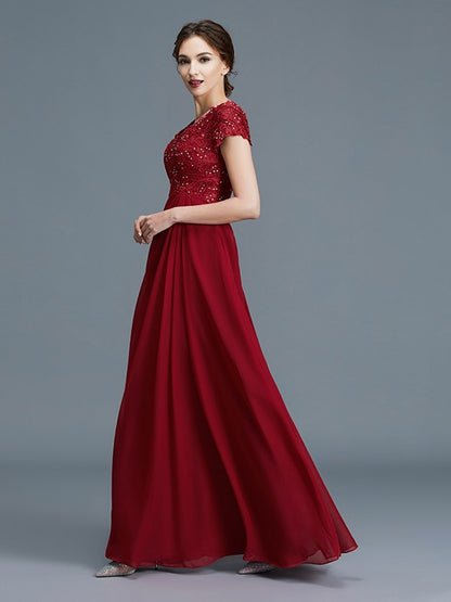 A-Line/Princess V-neck Short Sleeves Ruffles Chiffon Floor-Length Mother of the Bride Dresses