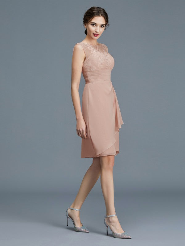 Sheath/Column Sheer Neck Ruffles Chiffon Sleeveless Knee-Length Mother of the Bride Dresses