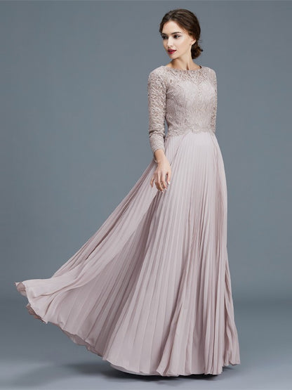 A-Line/Princess Scoop 3/4 Sleeves Lace Chiffon Floor-Length Mother of the Bride Dresses