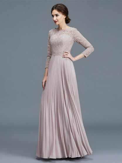 A-Line/Princess Scoop 3/4 Sleeves Lace Chiffon Floor-Length Mother of the Bride Dresses