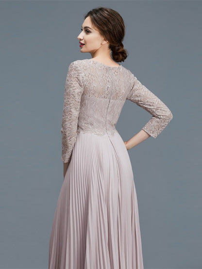 A-Line/Princess Scoop 3/4 Sleeves Lace Chiffon Floor-Length Mother of the Bride Dresses