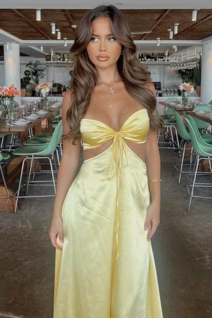 Strapless Pink Back Tie A-line Long Dress