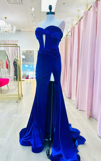 Mermaid Royal Blue Velvet Formal Dress for Winter Wedding Koutun Dress Mermaid Royal Blue Velvet Formal Dress for Winter Wedding Koutun Dress