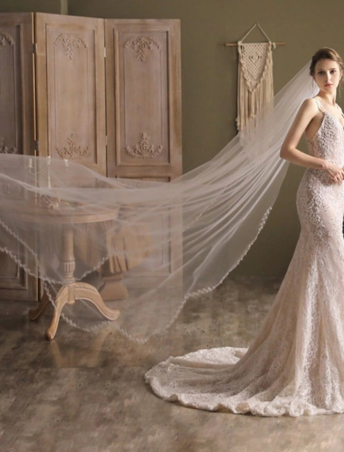 Elegant Luxurious Wedding Veil Cathedral Veils with Faux Pearl / Appliques 118.11 in (300cm)