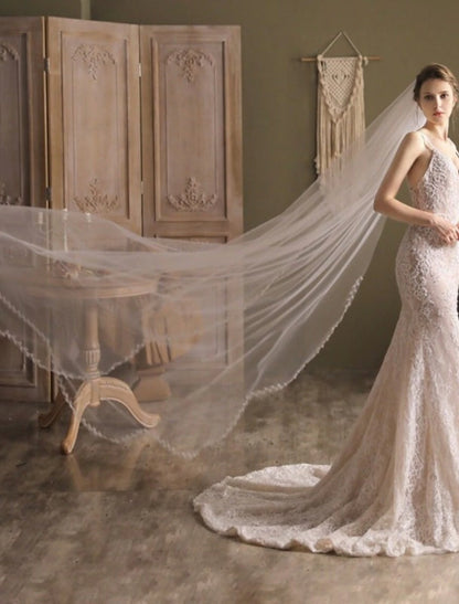 Elegant Luxurious Wedding Veil Cathedral Veils with Faux Pearl / Appliques 118.11 in (300cm)