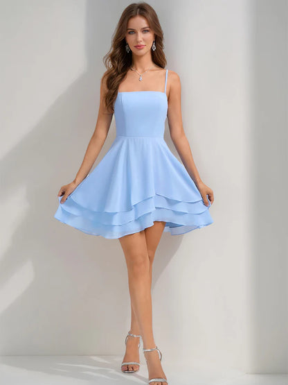 A-Line/Princess Square Neck Short Chiffon Homecoming Dresses with Bowknot