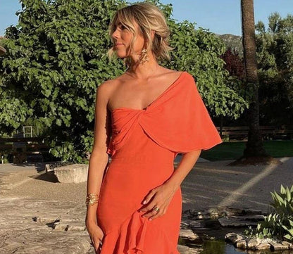 Chic One Shoulder Ruffle Mermaid Long Prom Dress