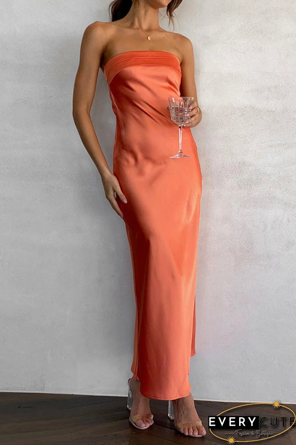 Minimalist Ankle-Length Strapless Backless Maxi Dress