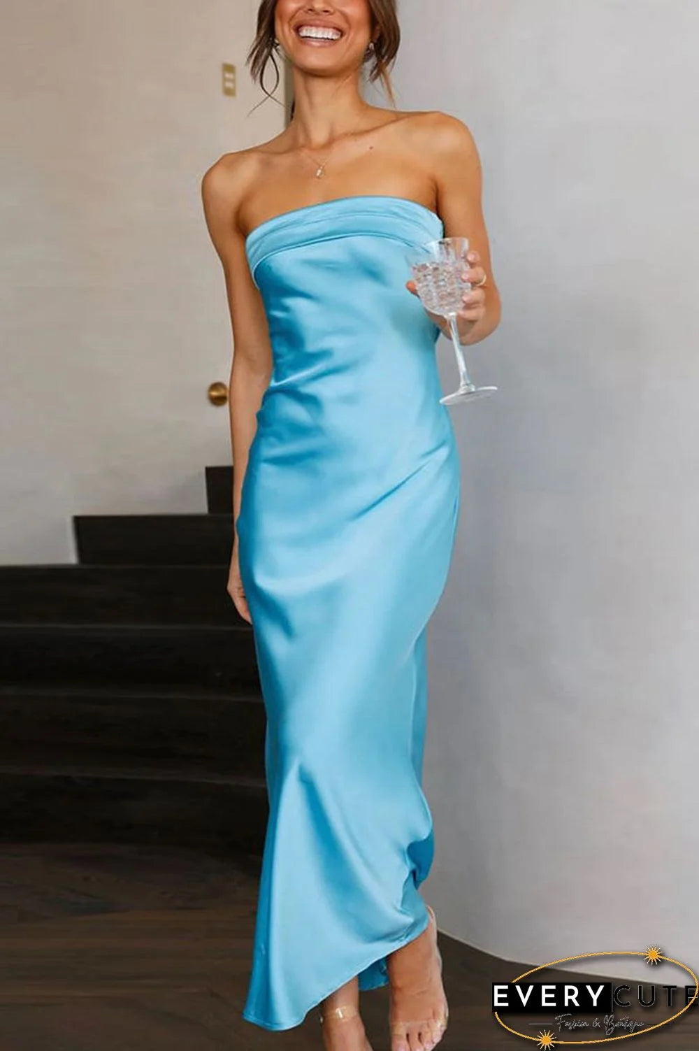 Minimalist Ankle-Length Strapless Backless Maxi Dress