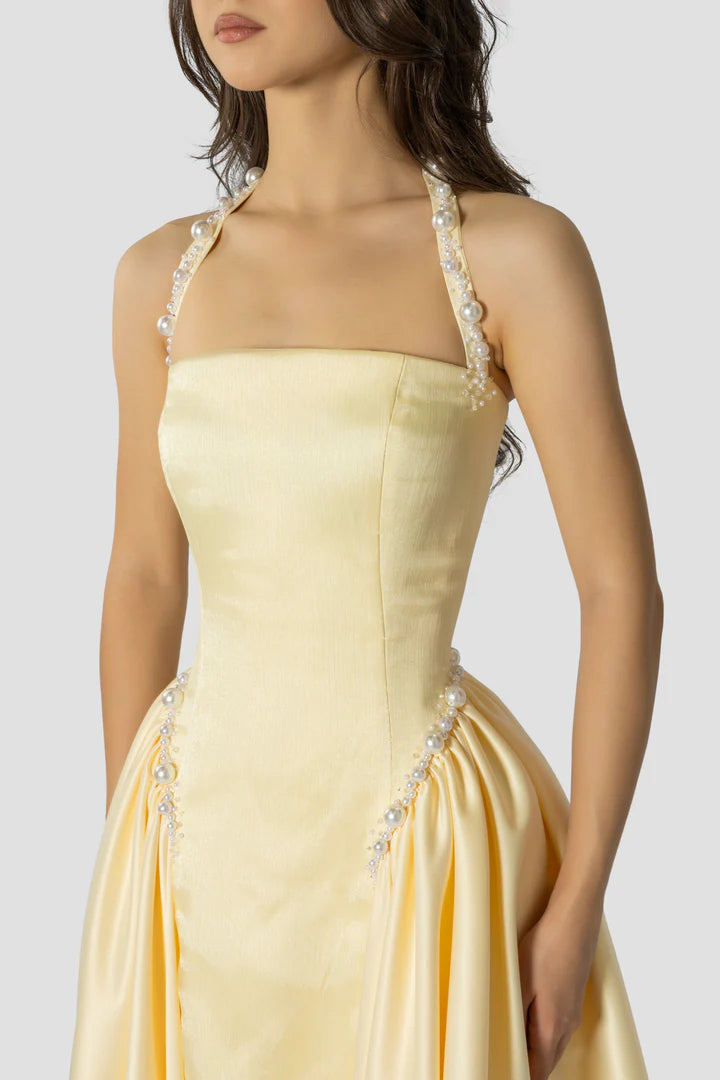 Elegant Halter Floor-Length Embroidered Dress