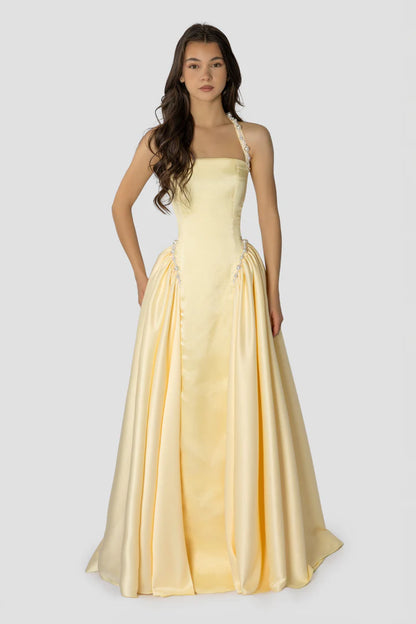 Elegant Halter Floor-Length Embroidered Dress