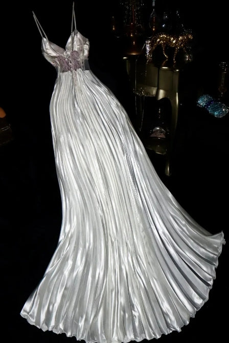 Romantic Unique  A Line Vintage Spaghetti Straps Long Prom Party Dresses