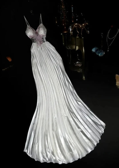 Romantic Unique  A Line Vintage Spaghetti Straps Long Prom Party Dresses