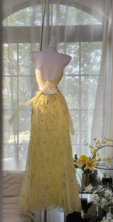 Chic Flowy Spaghetti Strap Chiffon Beaded Evening Gown Prom Dress