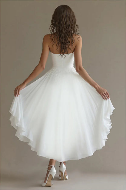 White A Line High-Low tube top with Ruffles Prom Dresses