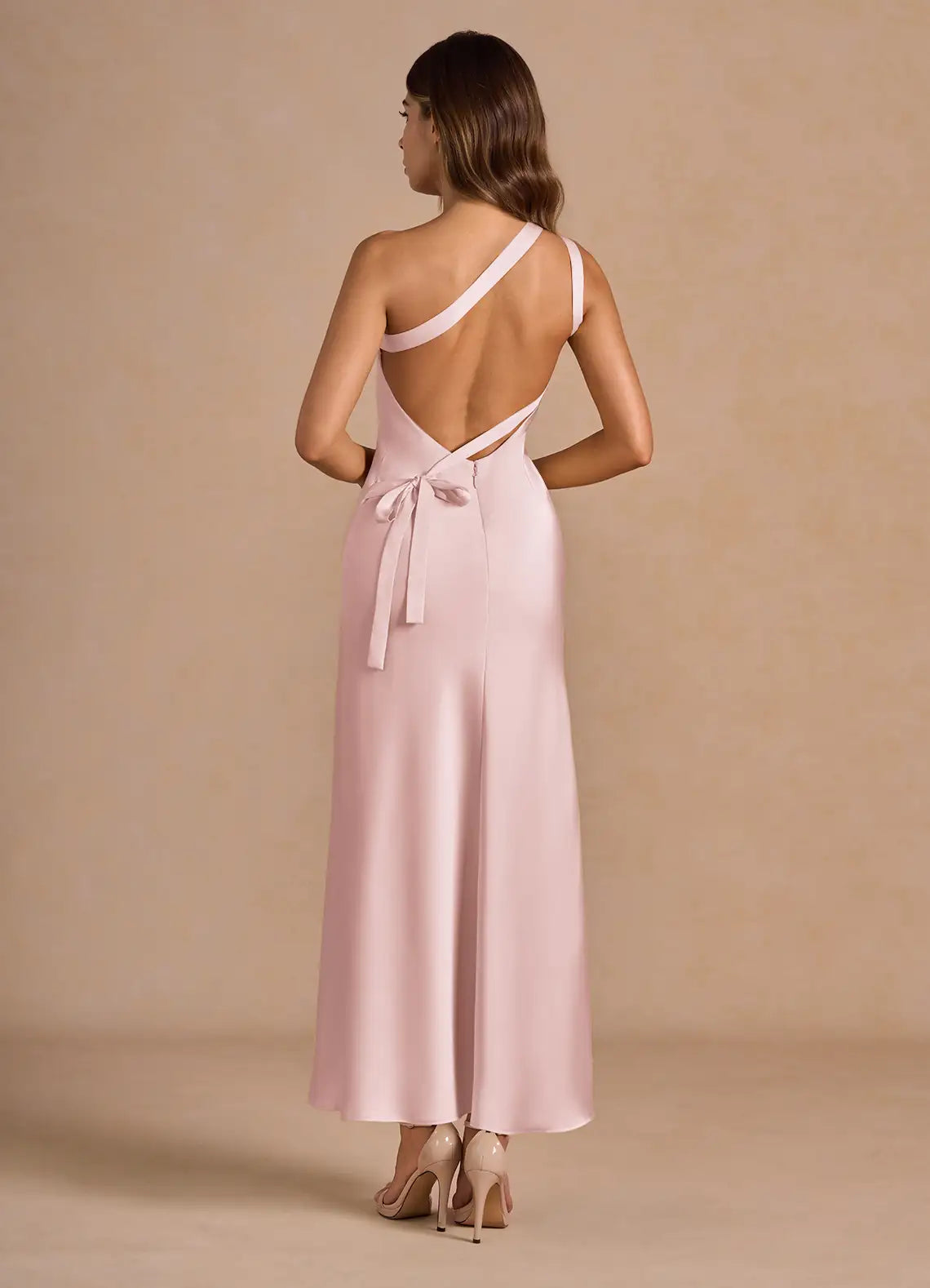 One shoulder Backless Powder Pink Maxi Dress Prom Dresses