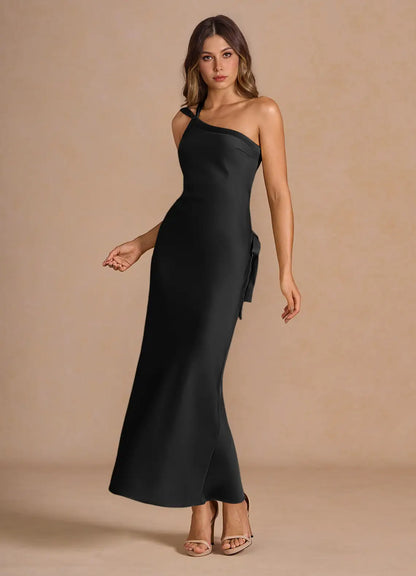 One shoulder Backless Powder Pink Maxi Dress Prom Dresses