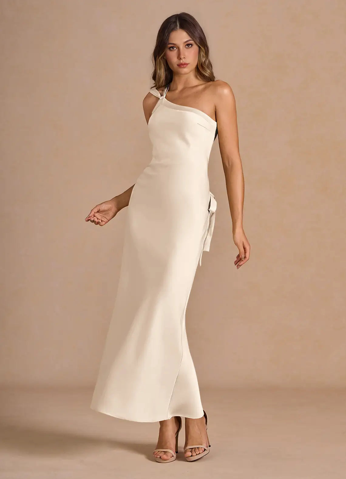 One shoulder Backless Powder Pink Maxi Dress Prom Dresses