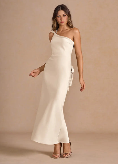 One shoulder Backless Powder Pink Maxi Dress Prom Dresses