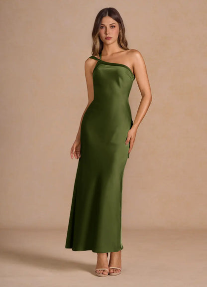 One shoulder Backless Powder Pink Maxi Dress Prom Dresses