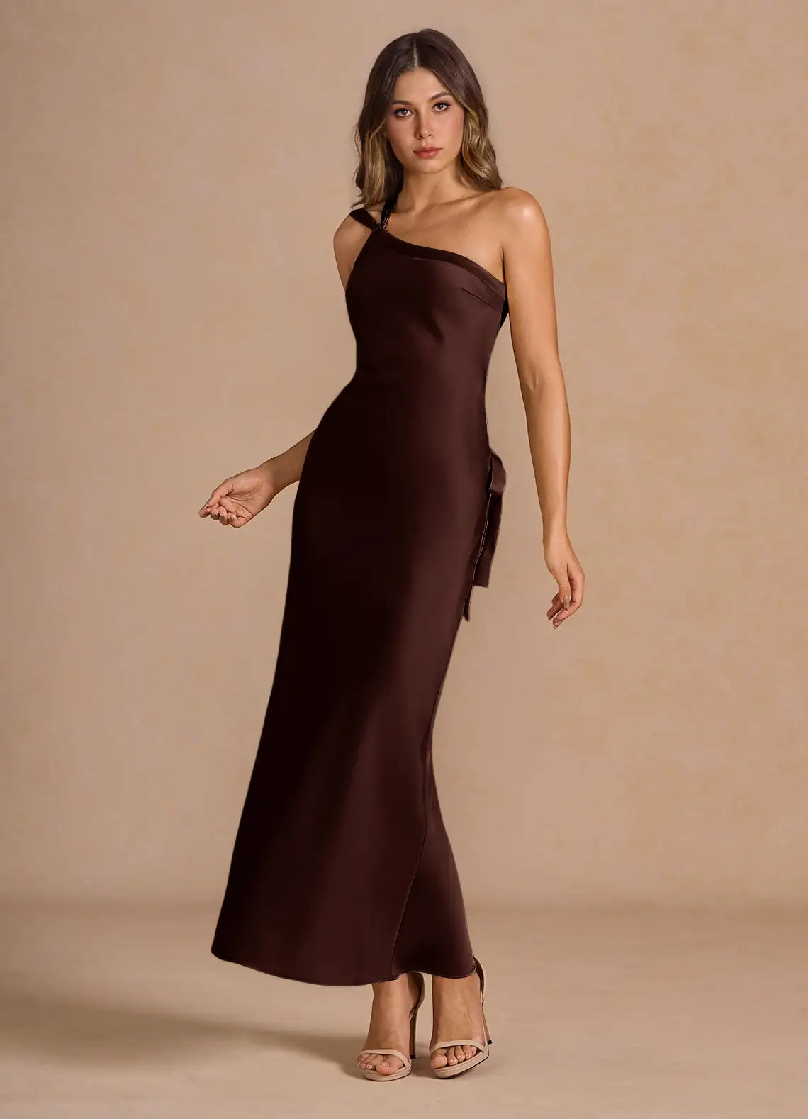 One shoulder Backless Powder Pink Maxi Dress Prom Dresses
