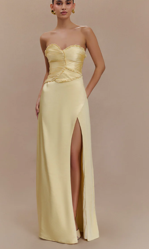 Elegant tube top Maxi Dress With Ruched Backless Prom Dress