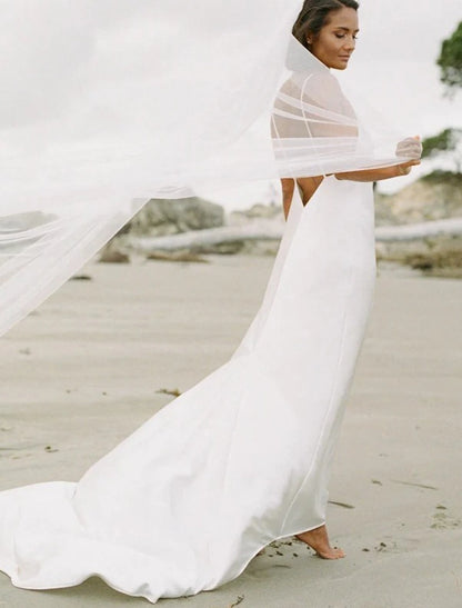 Classic & Timeless Wedding Veil Chapel Veils with Pure Color Tulle