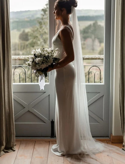 Classic & Timeless Wedding Veil Chapel Veils with Pure Color Tulle