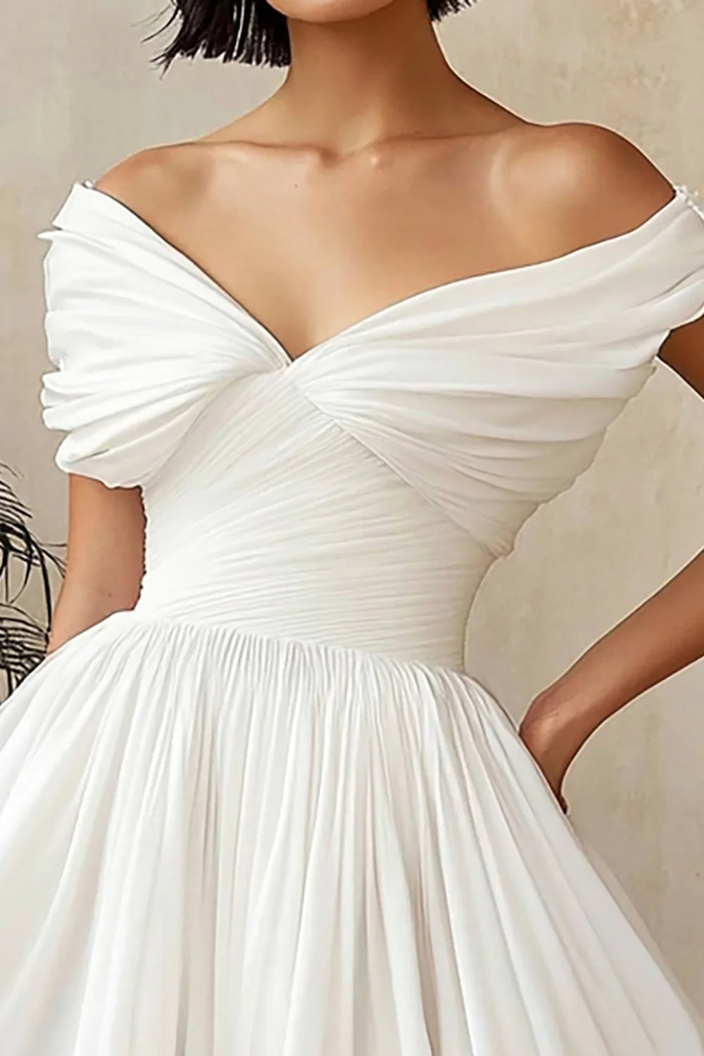 Elegant Off the Shoulder A Line Ruched White Graduation Dress Homecoming dresses