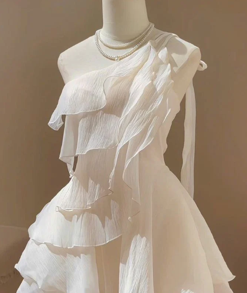 Elegant chiffon ruffle short one shoulder off shoulder fashion homecoming dress birthday party dress
