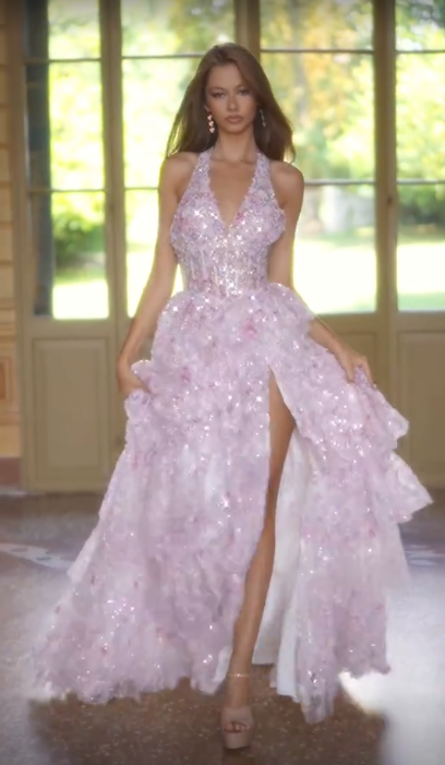 Sparkling Spaghetti Sleeveless Straps V Neck Backless Cake Skirt Prom Dresses