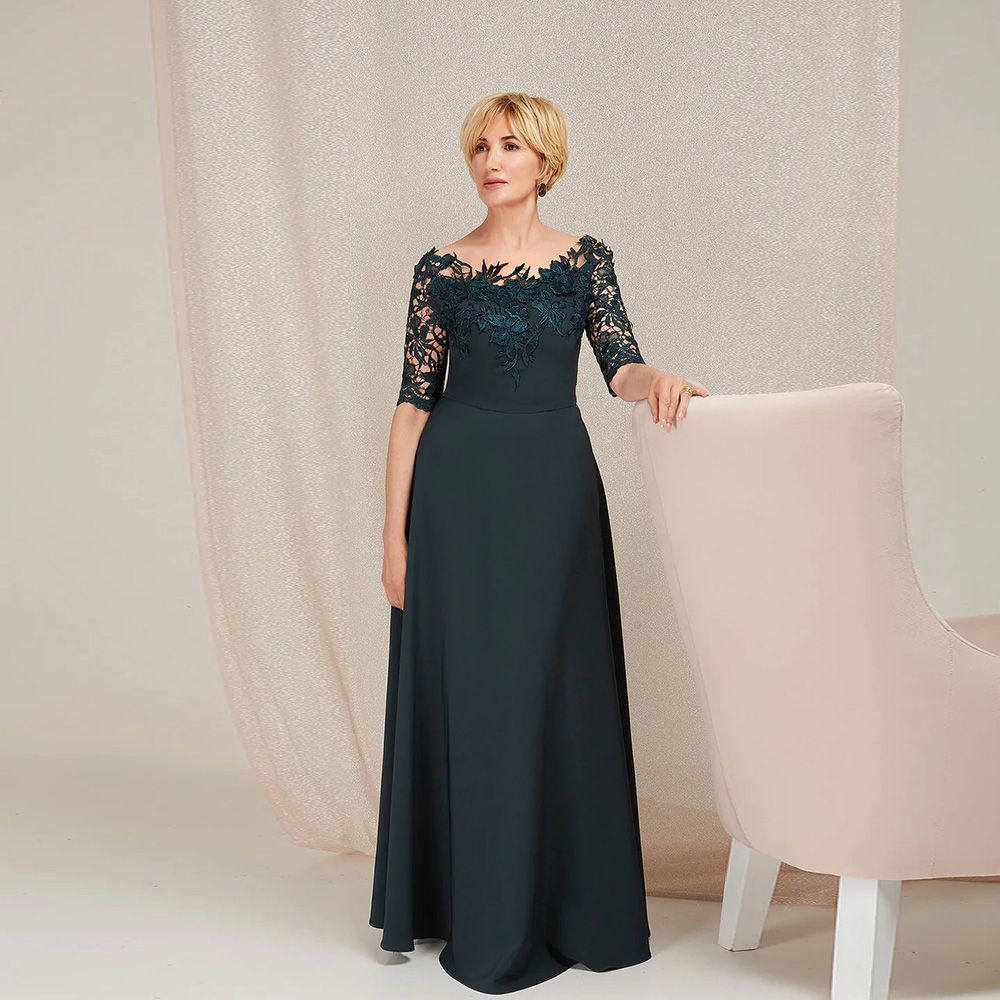 Elegant half Sleeve Long Floor-Length Appliques Mother of the Bride Dress