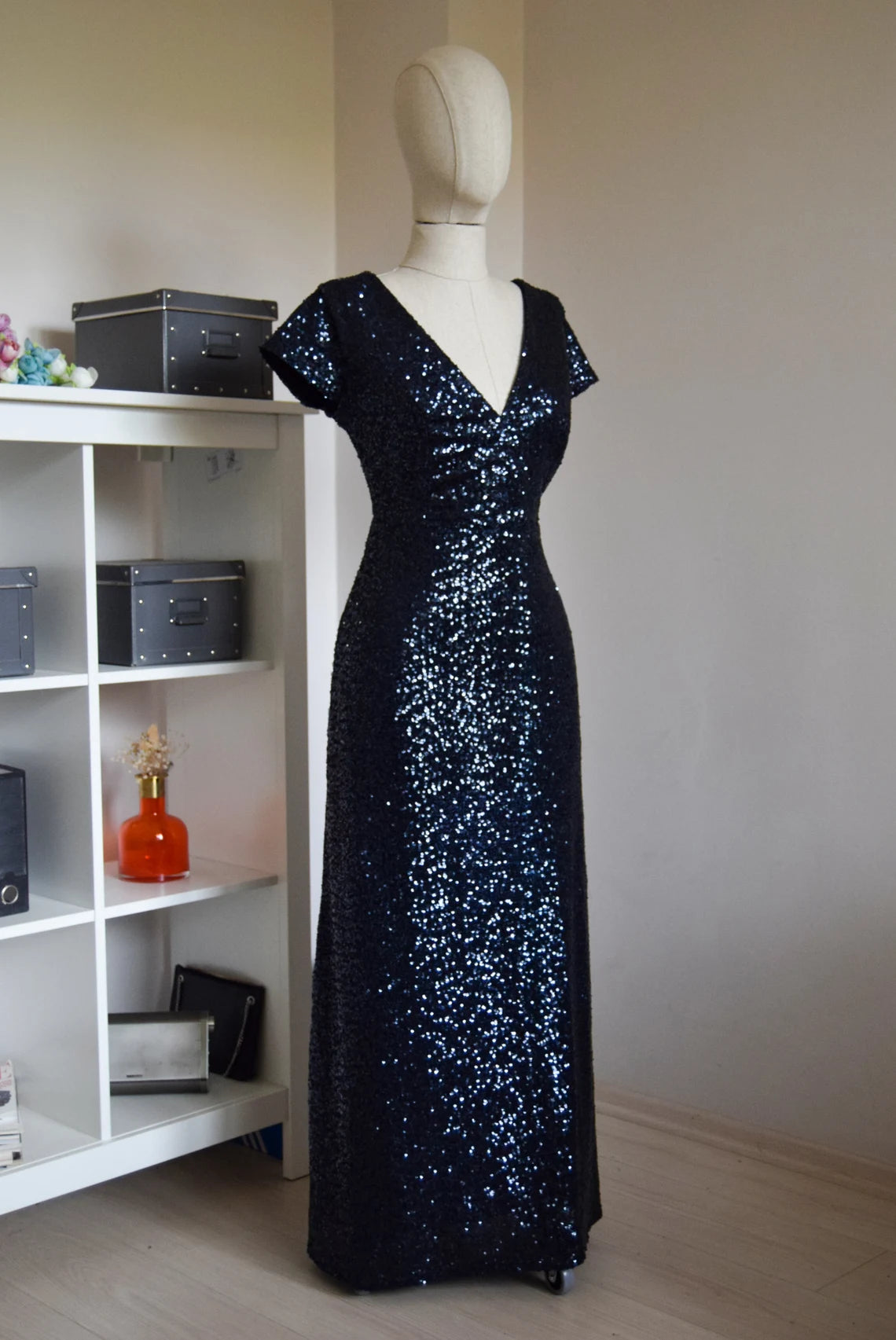 Navy Blue Bridesmaid Dress Wedding Reception Flattering Sparkle Mother Of Bride Dress