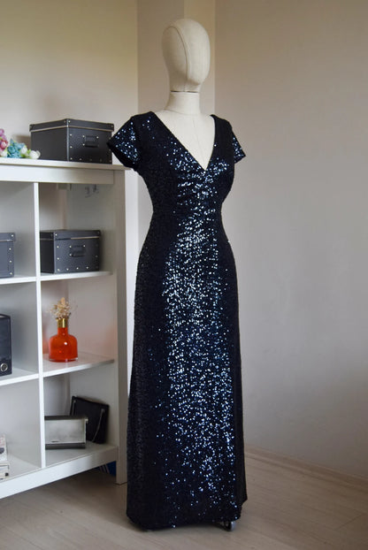 Navy Blue Bridesmaid Dress Wedding Reception Flattering Sparkle Mother Of Bride Dress