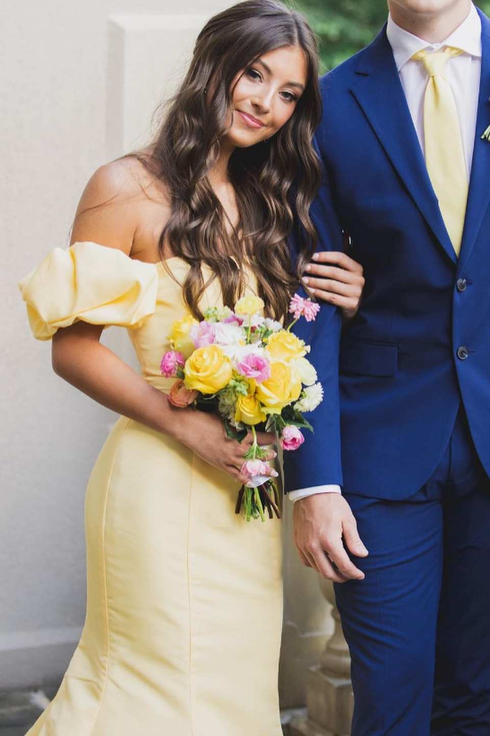 Elegant Yellow Satin Strapless Mermaid Pleated Long Formal Prom Dress with Sleeves