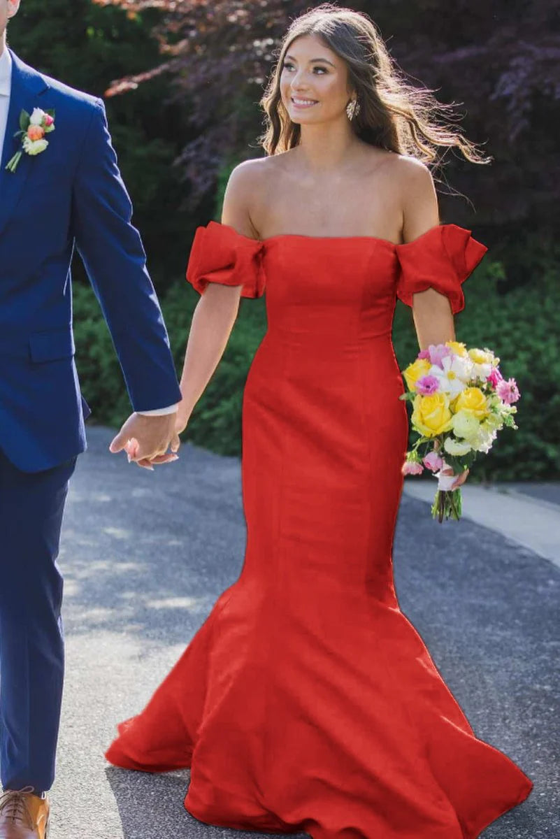 Elegant Yellow Satin Strapless Mermaid Pleated Long Formal Prom Dress with Sleeves