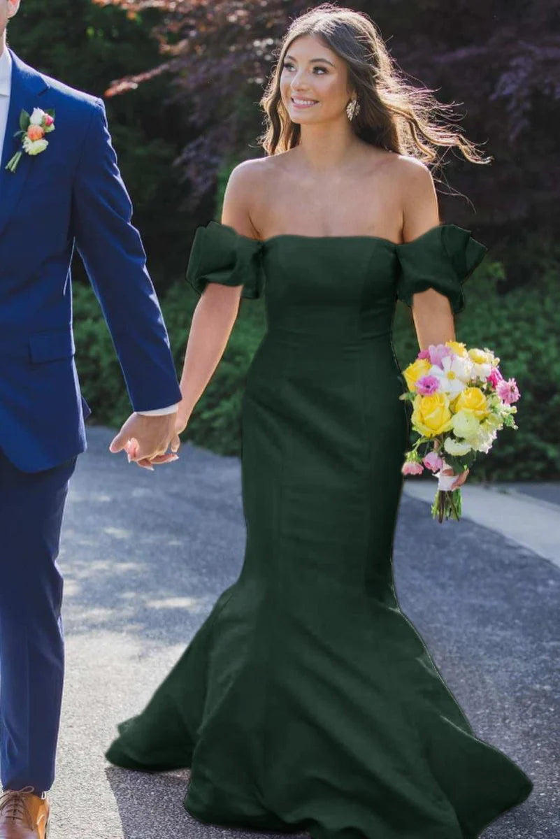 Elegant Yellow Satin Strapless Mermaid Pleated Long Formal Prom Dress with Sleeves