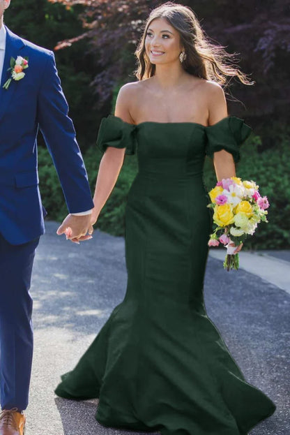 Elegant Yellow Satin Strapless Mermaid Pleated Long Formal Prom Dress with Sleeves