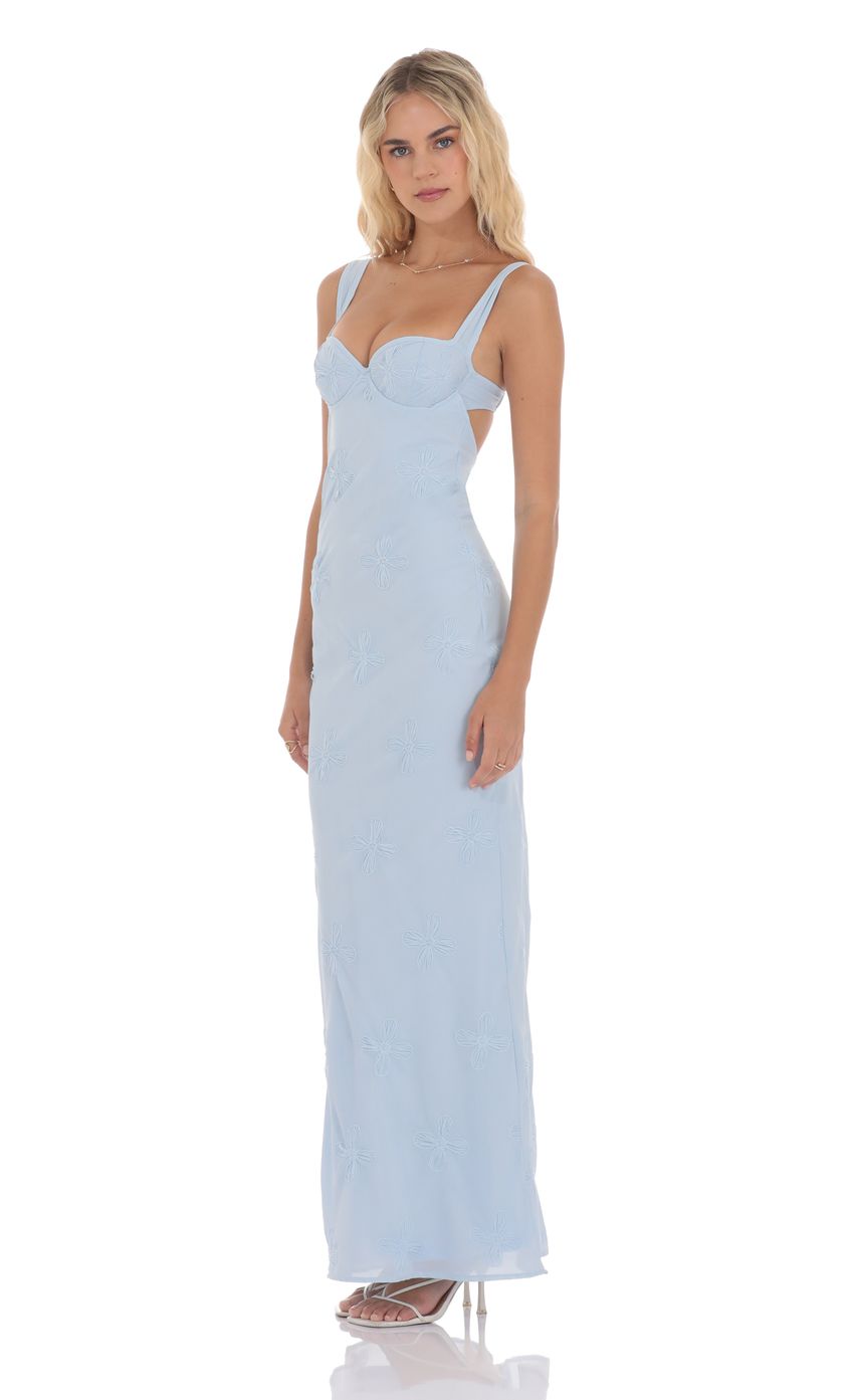 Sexy Spaghetti Straps Floral Open Back  Blue Mermaid Maxi Dress Prom Dresses