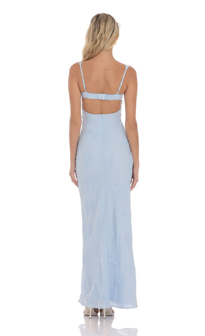 Sexy Spaghetti Straps Floral Open Back  Blue Mermaid Maxi Dress Prom Dresses