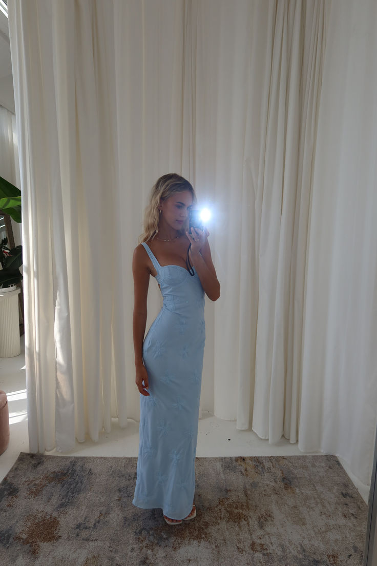 Sexy Spaghetti Straps Floral Open Back  Blue Mermaid Maxi Dress Prom Dresses
