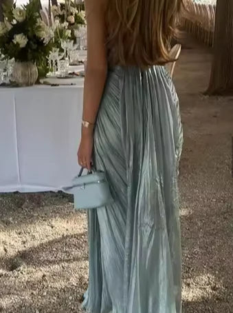Sexy Spaghetti Straps Blue Tulle Pleated Evening Dress Elegant Prom Dress