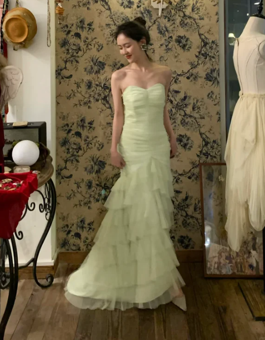 Vintage Light Green Sweetheart Neck Layered Tulle Prom Dress 22th Birthday Dress