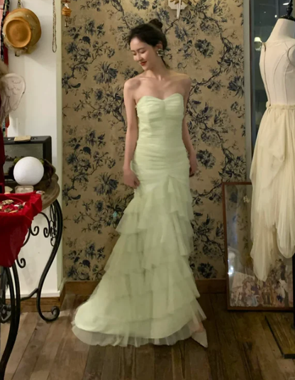 Vintage Light Green Sweetheart Neck Layered Tulle Prom Dress 22th Birthday Dress