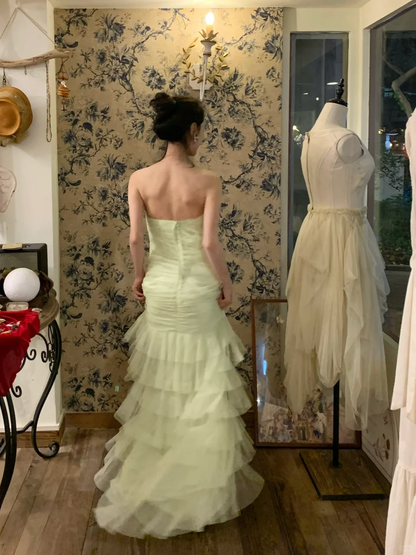 Vintage Light Green Sweetheart Neck Layered Tulle Prom Dress 22th Birthday Dress