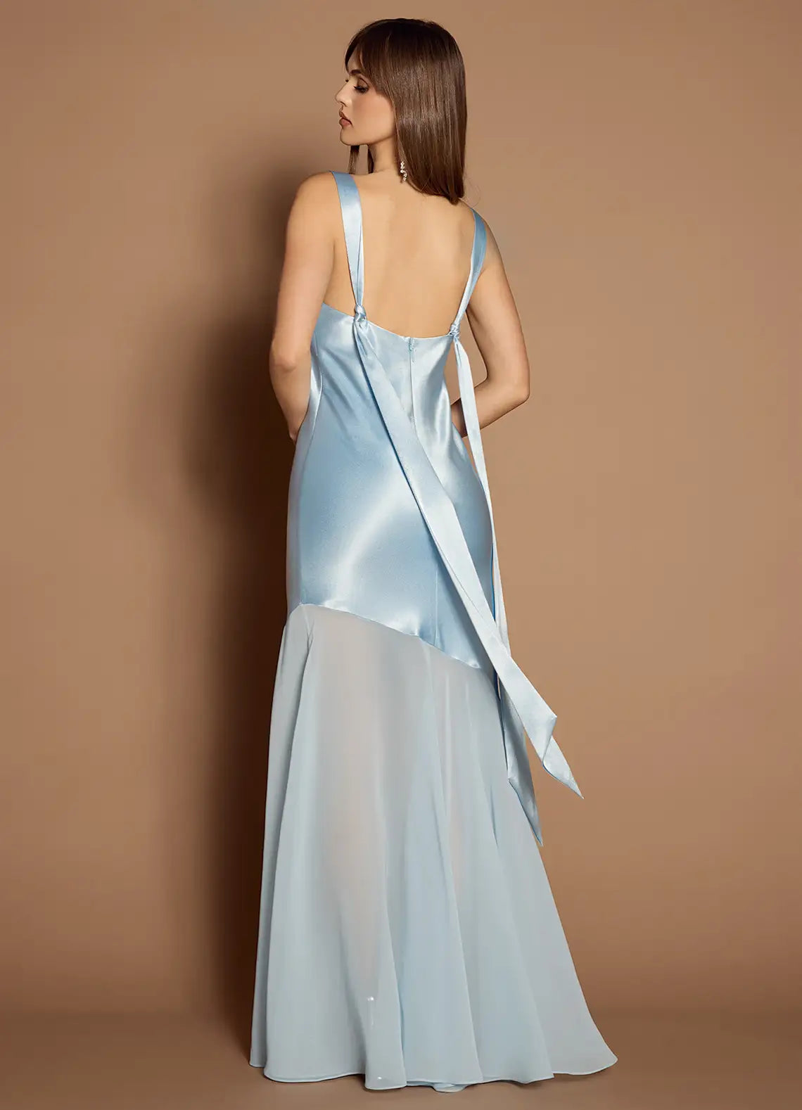 Sky Blue Spaghetti Straps Ruched Backless Dress Prom Dresses