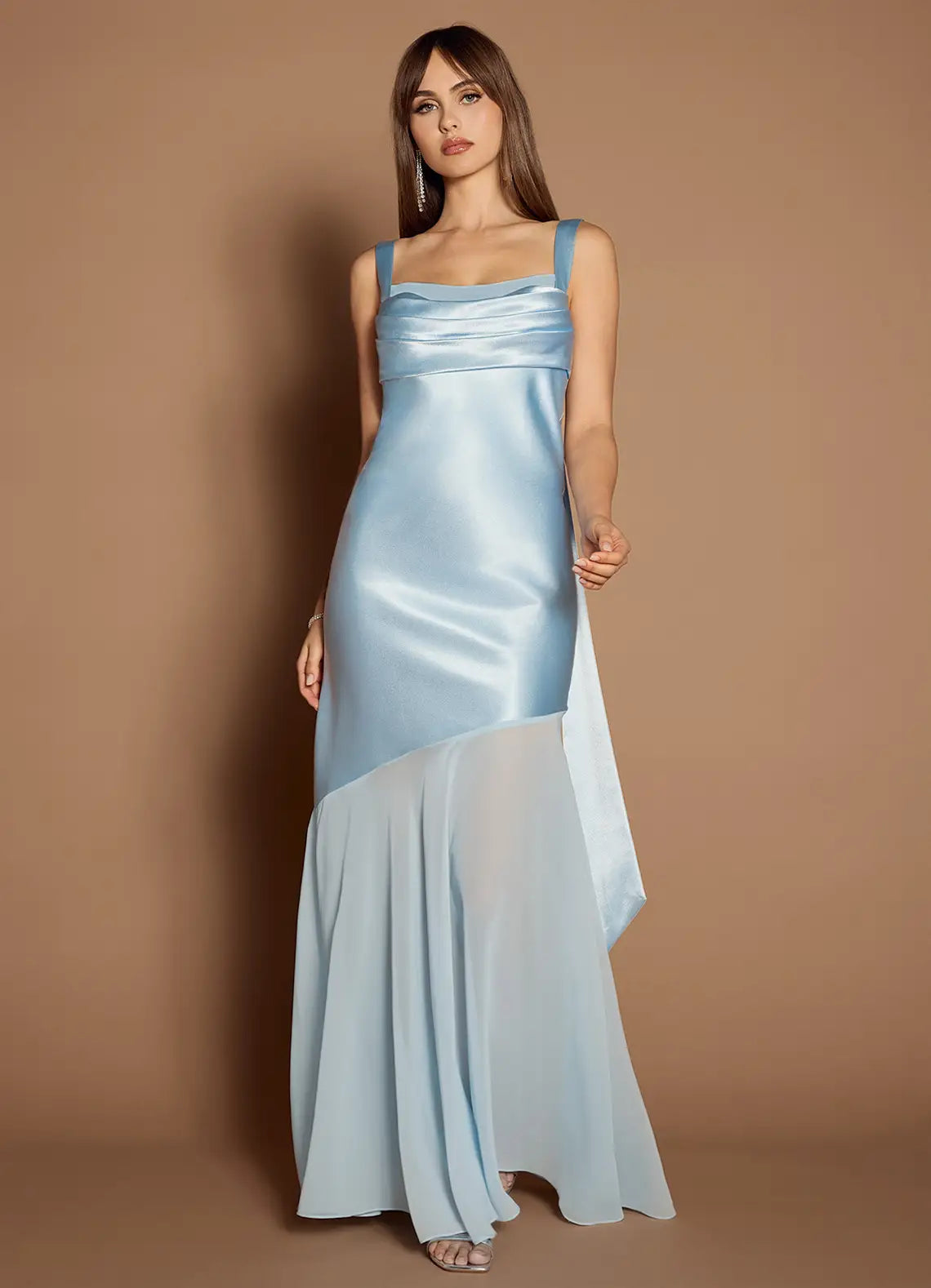 Sky Blue Spaghetti Straps Ruched Backless Dress Prom Dresses
